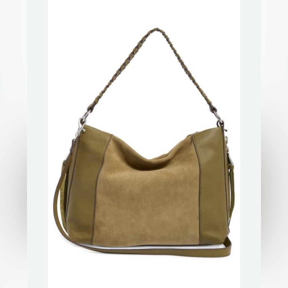 New Aimee Kestenberg Women's Convertible Suede and Leather Shoulder Bag in Green